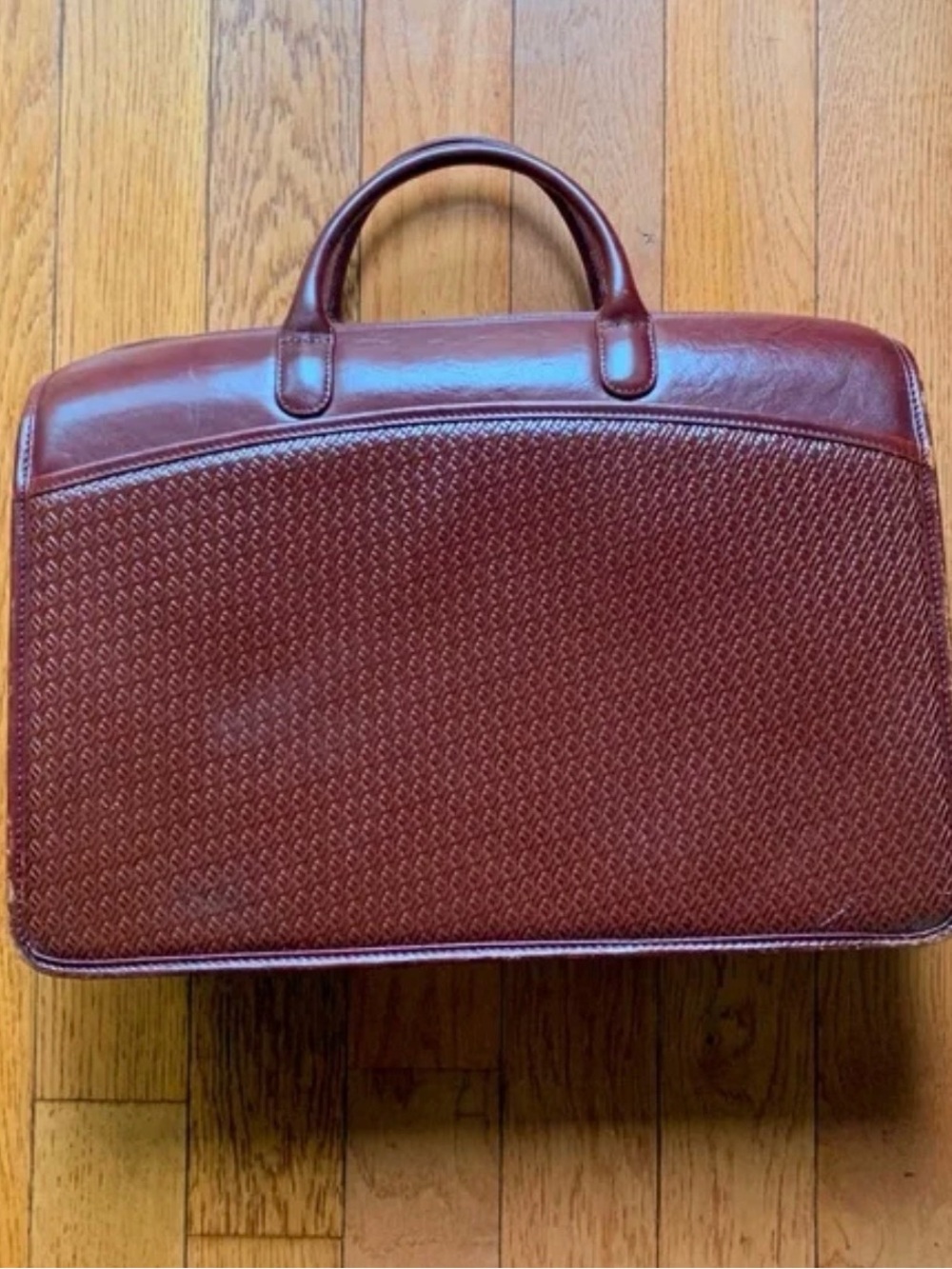 Vintage Men's Woven Leather Briefcase in Oxblood